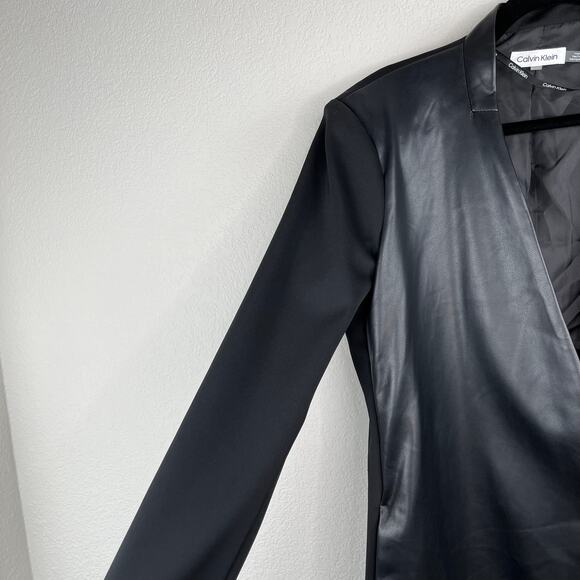 Calvin Klein Mixed Media Black Faux Leather Open Front Blazer Jacket 4 NWT - Picture 8 of 16